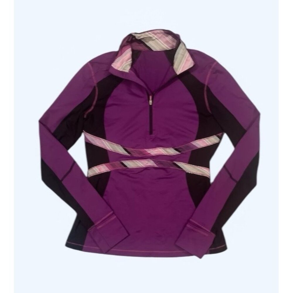 LULULEMON Shirt Womens Size 10‎ 1/4 Zip Long Sleeve Purple Thumbholes